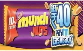 Munch PayTM Cashback Offer: Get Rs.40 PayTM Cash on Rs.20 Munch nuts Pack