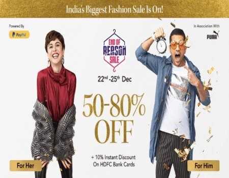 Myntra End Of Reason Sale 19th-22nd March 2024: 10% Off Via HDFC Cards
